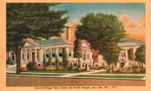 Vintage Postcard 1930's View Kellogg Public Library Neville Museum Green Bay WI