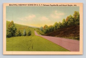 Fayetteville to Mount Gaylor US Highway 71 Street View UNP Linen Postcard B15 