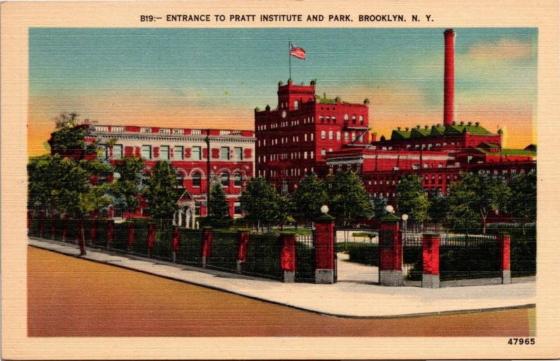 Entrance to Pratt Institute and Park, Brooklyn NY Vintage Postcard L05