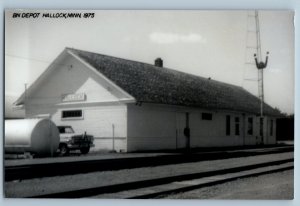 1975 Hallock Minnesota BN Railroad Train Depot Station RPPC Photo Postcard