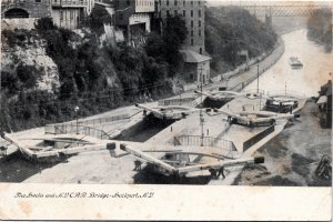 Postcard NY Niagara County Lockport The Locks & N.Y.C.R.R. Bridge ~1910 B1