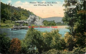 7 Postcards, Wheeling, West Virginia, River Scenes, Steamers, Bridge, Night