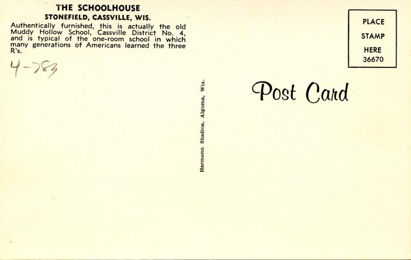 WI - Cassville, Stonefield. The Schoolhouse, Interior