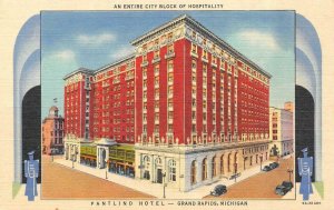 GRAND RAPIDS, MI Michigan  PANTLIND HOTEL c1940's Art Deco Framed Linen Postcard