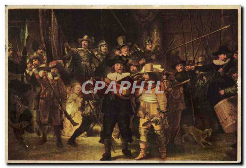 Old Postcard Rembrandt's Night Round