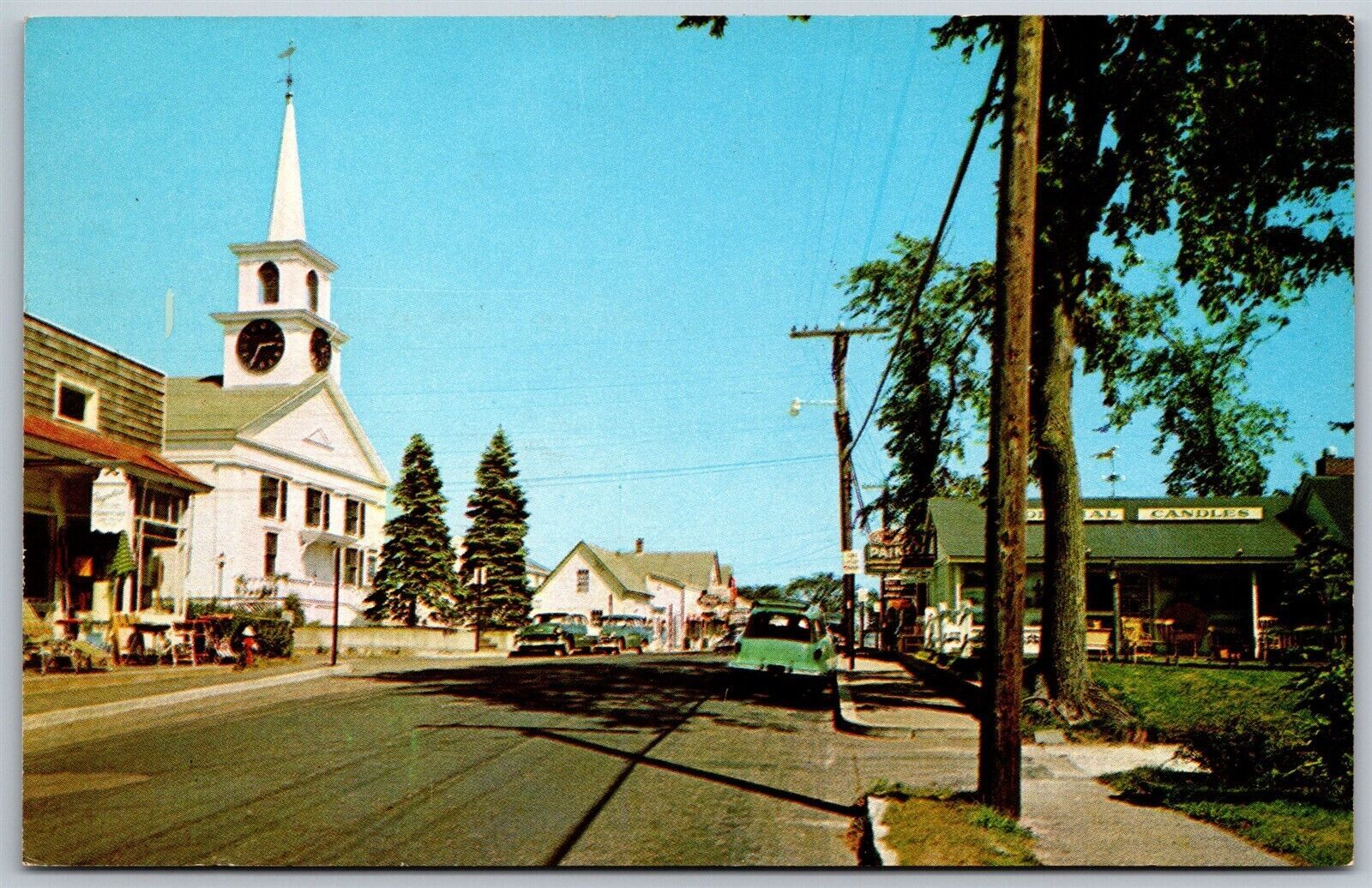 Vtg Cape Cod MA Main Street View West Dennis Community Church 1950s Postcard United States