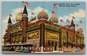 Mitchell South Dakota~Worlds Only Corn Palace~Flags~Moorish~1940s Linen Postcard