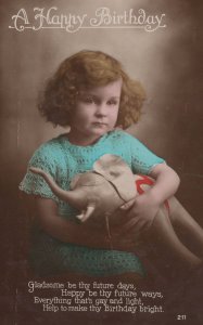 Sad Child Holds Dead Looking Toy Elephant WW1 Greetings Postcard