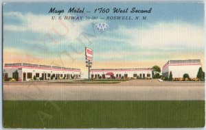 c1940s Roswell, NM Mayo Motel Linen Roadside Advertising PC Sign Barrett A190