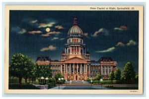 c1930's State Capitol At Night Moonlight View Springfield Illinois IL Postcard 