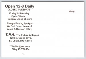 St Louis Missouri~The Future Antiques & Woman On Table~Continental Postcard