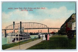 1912 Levee Park High Bridge And Barn Bluff Steamer Red Wing MN Antique Postcard