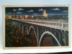 Akron Ohio Main Street Viaduct nightview postcard pm Akron 1943 Buy War Bonds