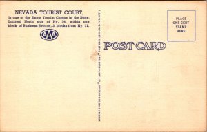 Linen Postcard Nevada Tourist Court on Highway 54 in Nevada, Missouri