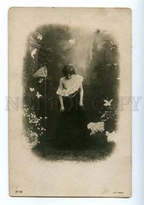 3129076 Semi-NUDE Woman NYMPH & BUTTERFLY Vintage PHOTO GP PC