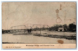 1909 Mississippi Bridge Steamer Irene Minnesota Vintage Antique Posted Postcard