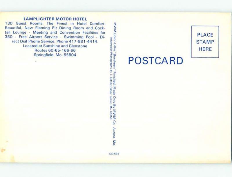 Unused Pre-1980 LAMPLIGHTER MOTEL Springfield MO u7190-12