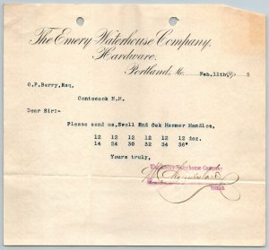 1895  Portland  Maine   Emery Waterhouse Co.  Hardware  Receipt 7 x 7