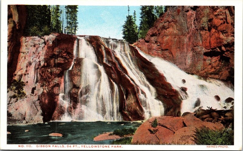 Gibbon Falls Yellowstone Park Waterfall Divided Back Postcard Photographer UNP 