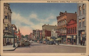 Logansport Indiana IN East Broadway Street Scene Vintage Postcard