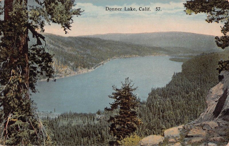 DONNER LAKE CALIFORNIA ELEVATED VIEW POSTCARD