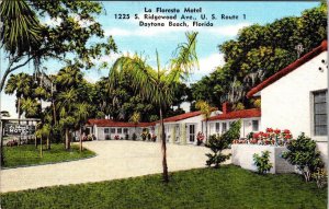 Daytona Beach, FL Florida   LA FLORESTA MOTEL  Route 1 Roadside  LINEN Postcard