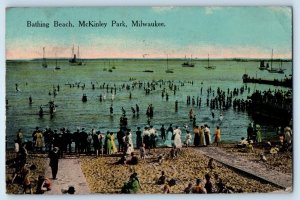c1914 Milwaukee Wisconsin WI Vintage Postcard Bathing Beach McKinley Park Posted