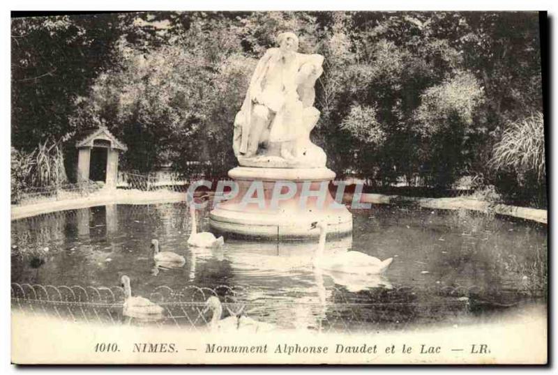 Old Postcard Alphonse Daudet Nimes Monument and Lake