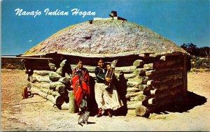 Navajo Indians & Hogan Arizona Scenic Native American Landmark Chrome Postcard 