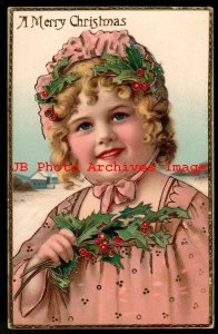 Christmas, Unknown No 290, Gelatin, Girl in Pink Holding Holly