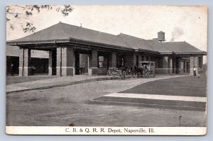 J91/ Naperville Illinois Postcard c1910 CB&Q Railroad Depot Station 6