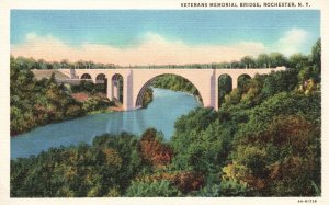 Vintage Postcard Veterans Memorial Bridge Forest Trees Rochester New York NY