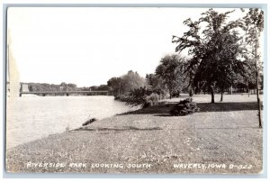 Waverly Iowa IA Postcard RPPC Photo Riverside Park Looking South c1940's Vintage
