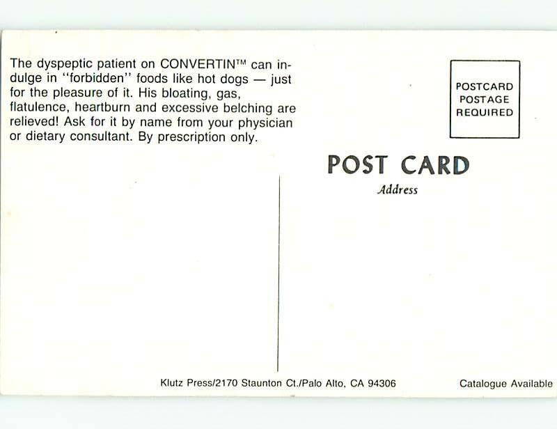 Unused Pre-1980 advertising postcard CONVERTIN - PRESCRIPTION DRUG FOR GAS r5160