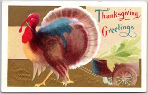 Thanksgiving Greetings Turkey Embossed Bordered Card Postcard