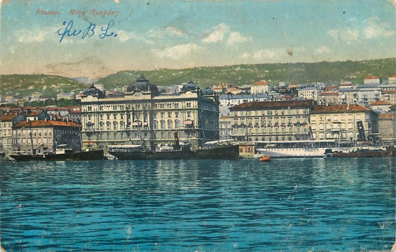 Navigation themed vintage postcard Croatia Fiume Rijeka steamer ships 1916