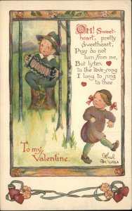 Ethel DeWees Nister Valentine Little Boy Plays Accordion c1910 Postcard