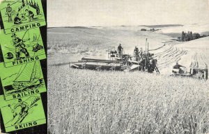 Wheat Harvesting Farming Washington State Camping, Fishing 1945 Vintage Postcard