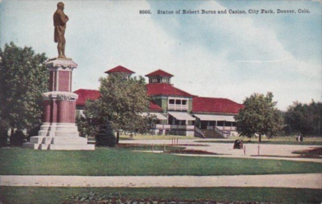 Colorado Denver Statue Of Robert Burns and Casino In City Park