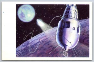 Science~Moscow Russia Space Program Art~Launch to the Ground~Moon~1969 Postcard