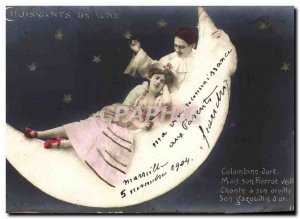 Old Postcard Fantasy Pierrot Pierrots moon crescents