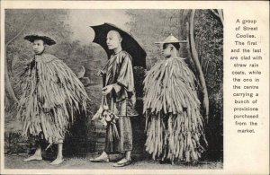 China Natives Men in Straw Rain Coats Publ in Hong Kong c1910 Postcard