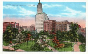 Vintage Postcard 1930's View of Court Square Memphis Tennessee TN