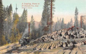 El Dorado California Logging Scene Train Engine Vintage Postcard AA24905