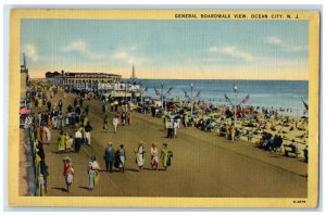 1941 General Boardwalk View Ocean City New Jersey NJ, Beach Scene Postcard