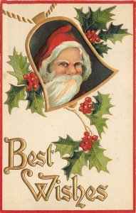 BB London Ser. C2. Embossed Christmas Postcard; Santa Portrait in Bell Vignette