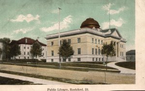 Vintage Postcard The Public Library Historical Building Books Rockford Illinois