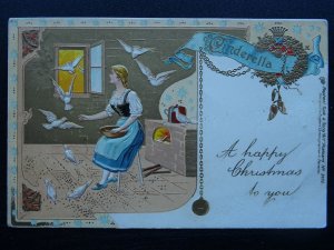 A HAPPY CHRISTMAS TO YOU Cinderella c1902 UB Embossed Postcard Raphael Tuck 3472