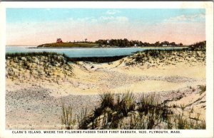 Plymouth, MA Massachusetts CLARK'S ISLAND Pilgrim Sabbath Site ca1920's Postcard