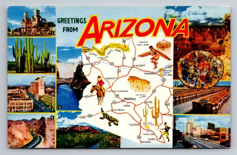 Greetings From Arizona State Map Multiview Vintage Unposted Postcard